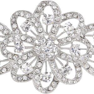Austrian Crystal Wedding Party Accessories 3.7 Inch Bridal Flower Ribbon Brooch